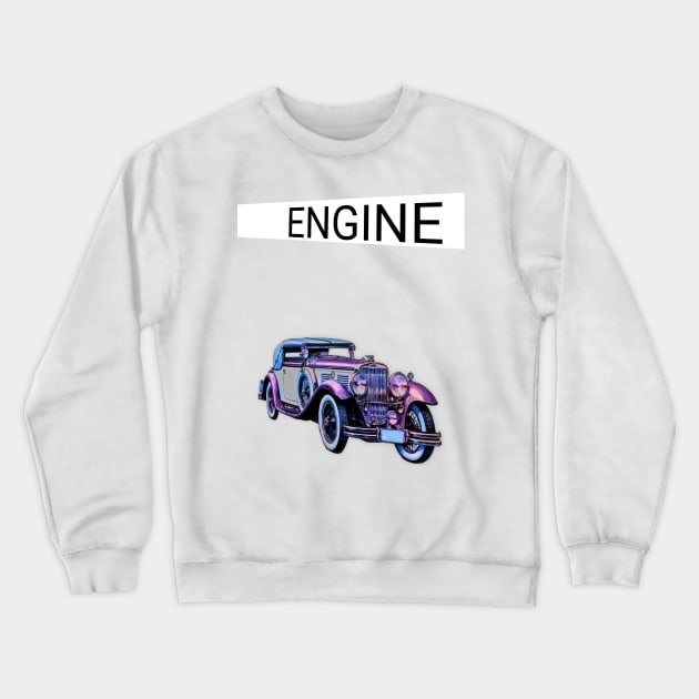 Engine old car design  totes, phone cases, mugs, masks, hoodies, notebooks, stickers pins Crewneck Sweatshirt by Blueberry Pie 